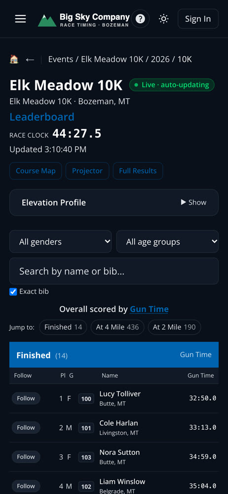 Live results on a phone